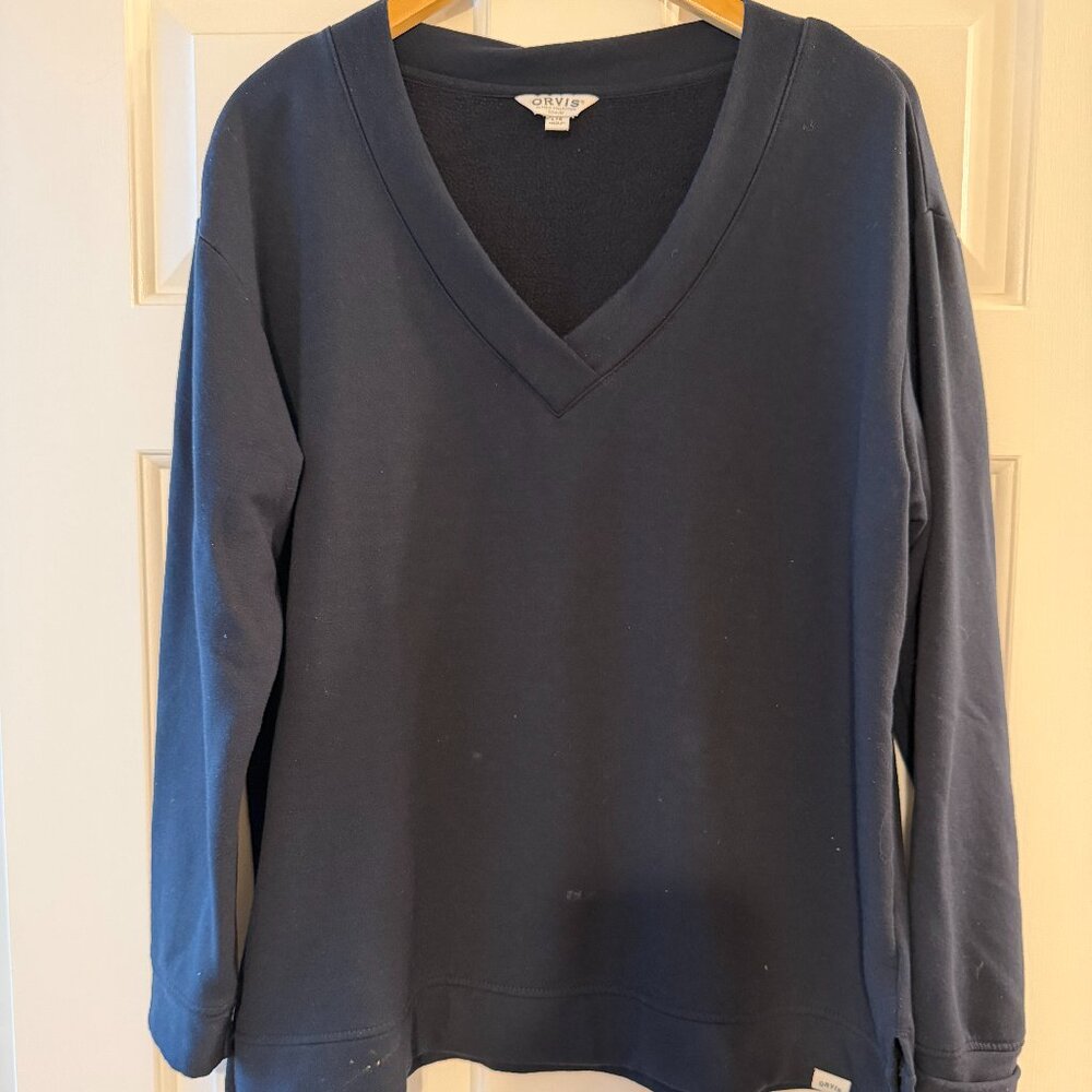 Orvis V neck Sweatshirt navy Women's large - super soft!